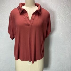 Ultralite Orange 3X Collared Top Ribbed Knit Short Sleeve Blouse Casual Knitwear